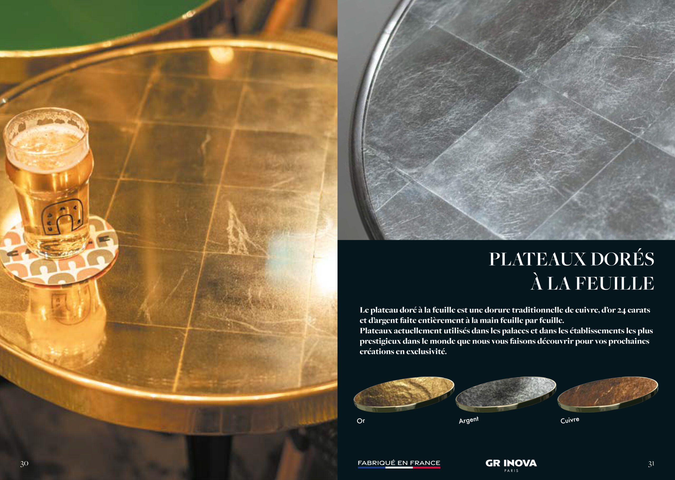 Plateaux Feuilles d'Or, d'Argent ou Cuivre